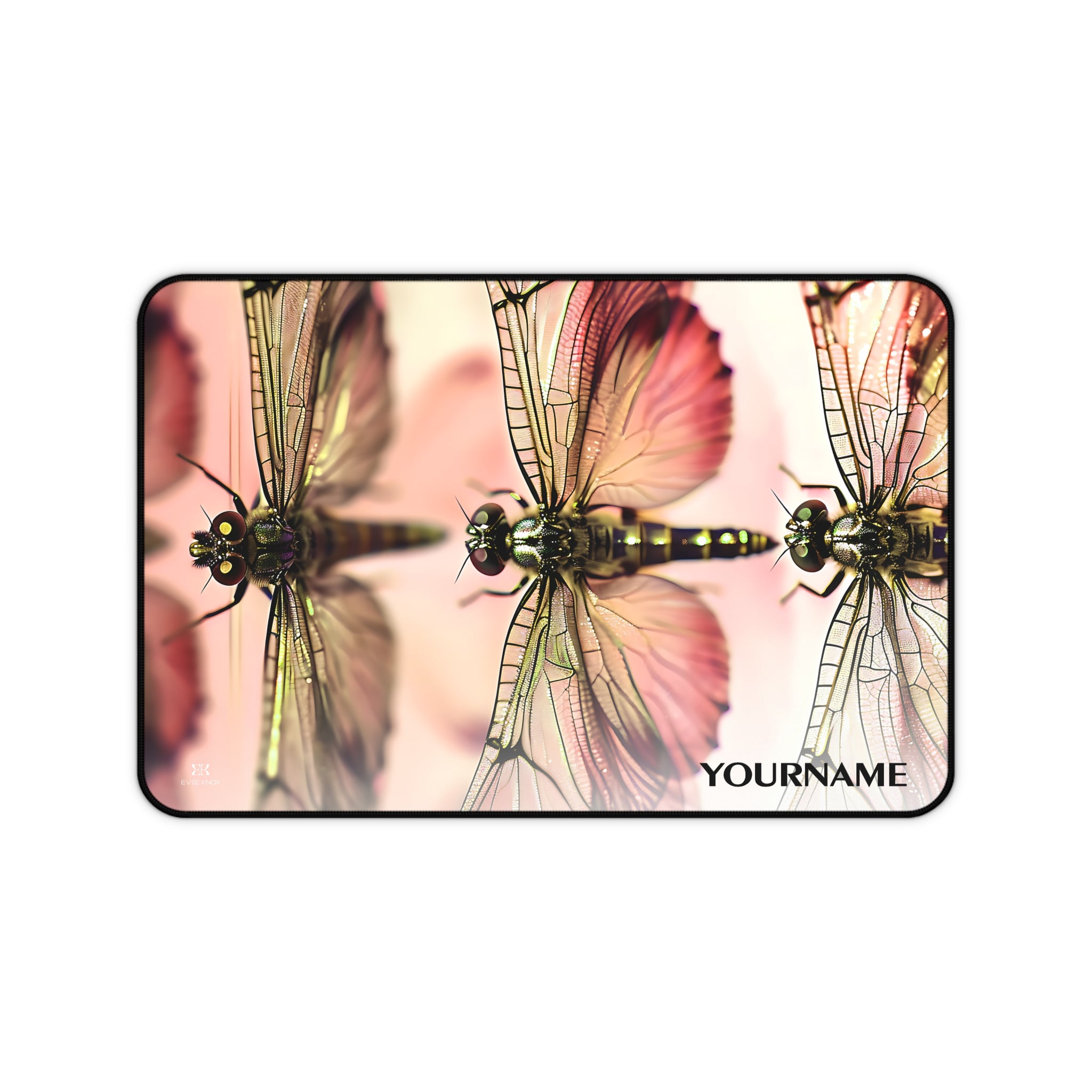 Dragonfly Reflection Desk Mat — Botanical Pink Office Mousepad