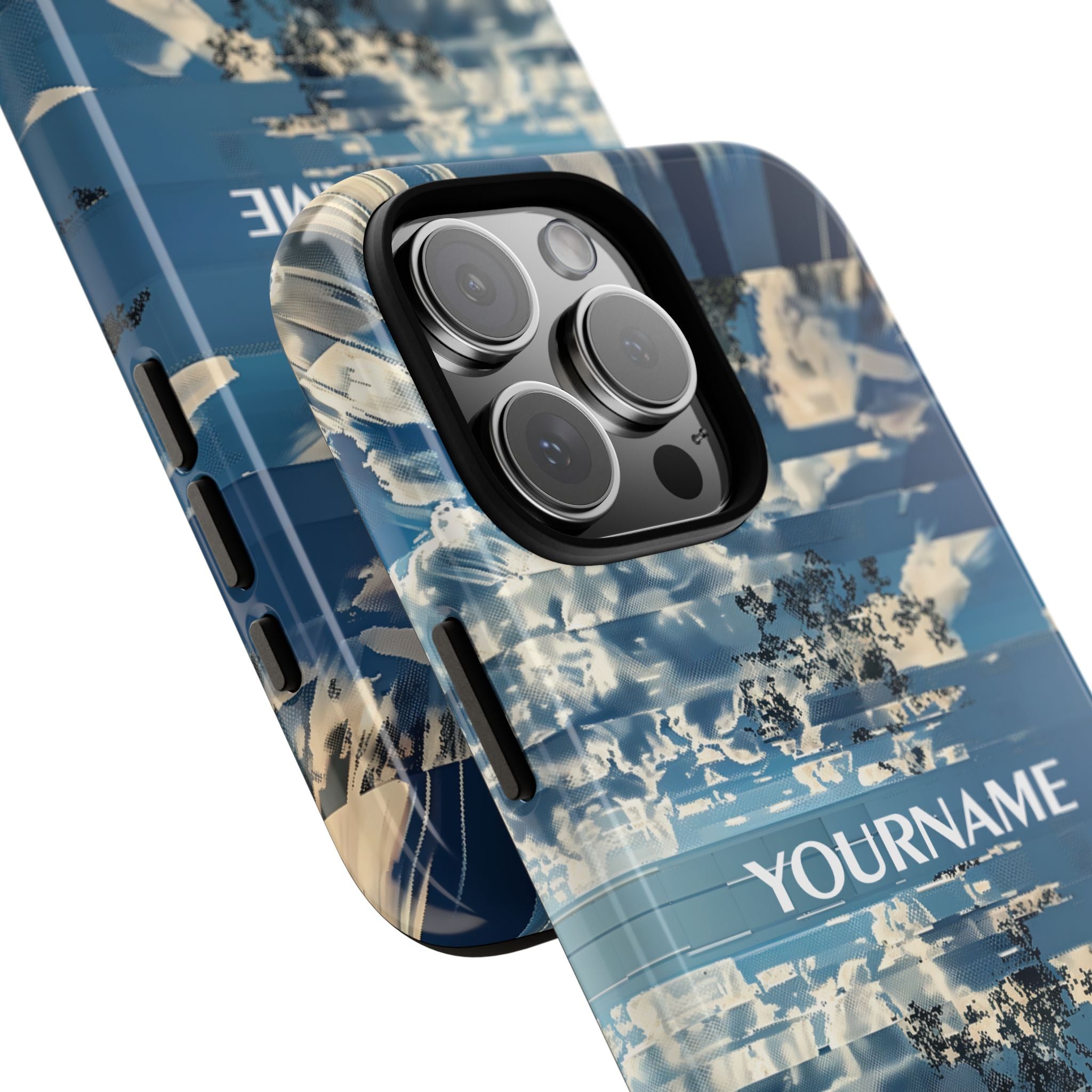 Abstract Prismatic Blue Sky Tough Phone Case — Glitch Cloudscape Design