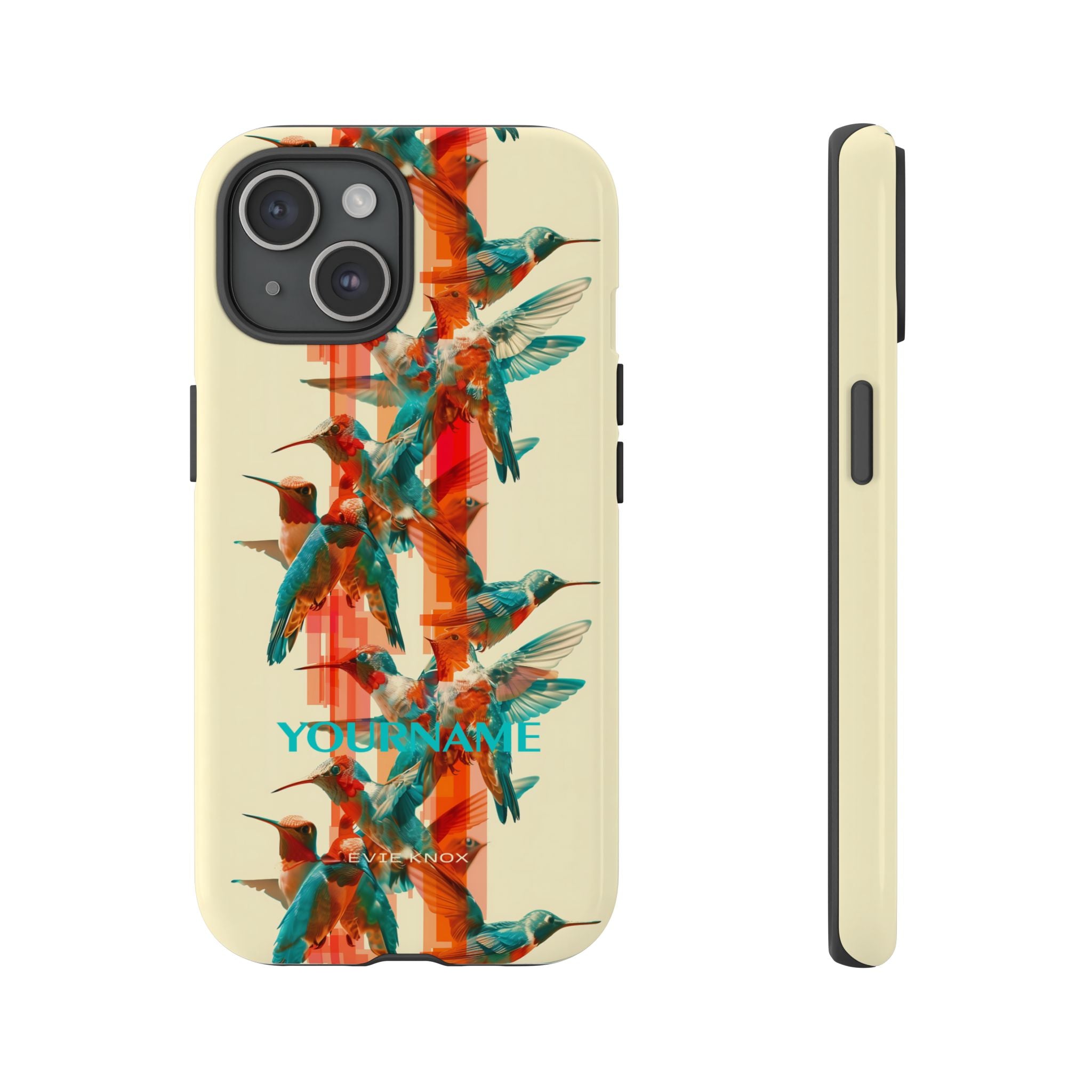 Hummingbird Stripe Tough Phone Case — Retro Teal & Coral Protective Cover