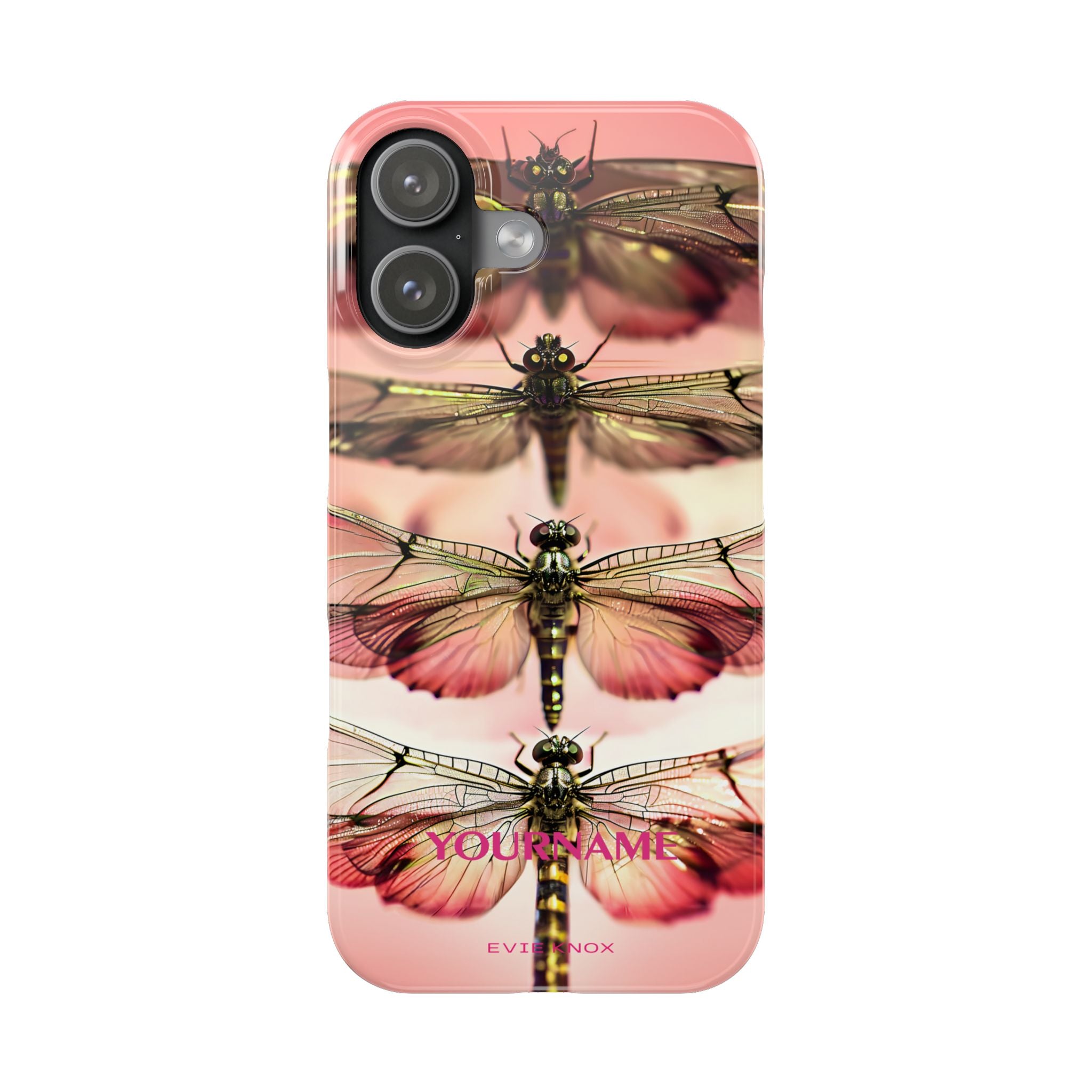Dragonfly Array Slim Phone Case — Pink Floral Insect Art Protective Cover