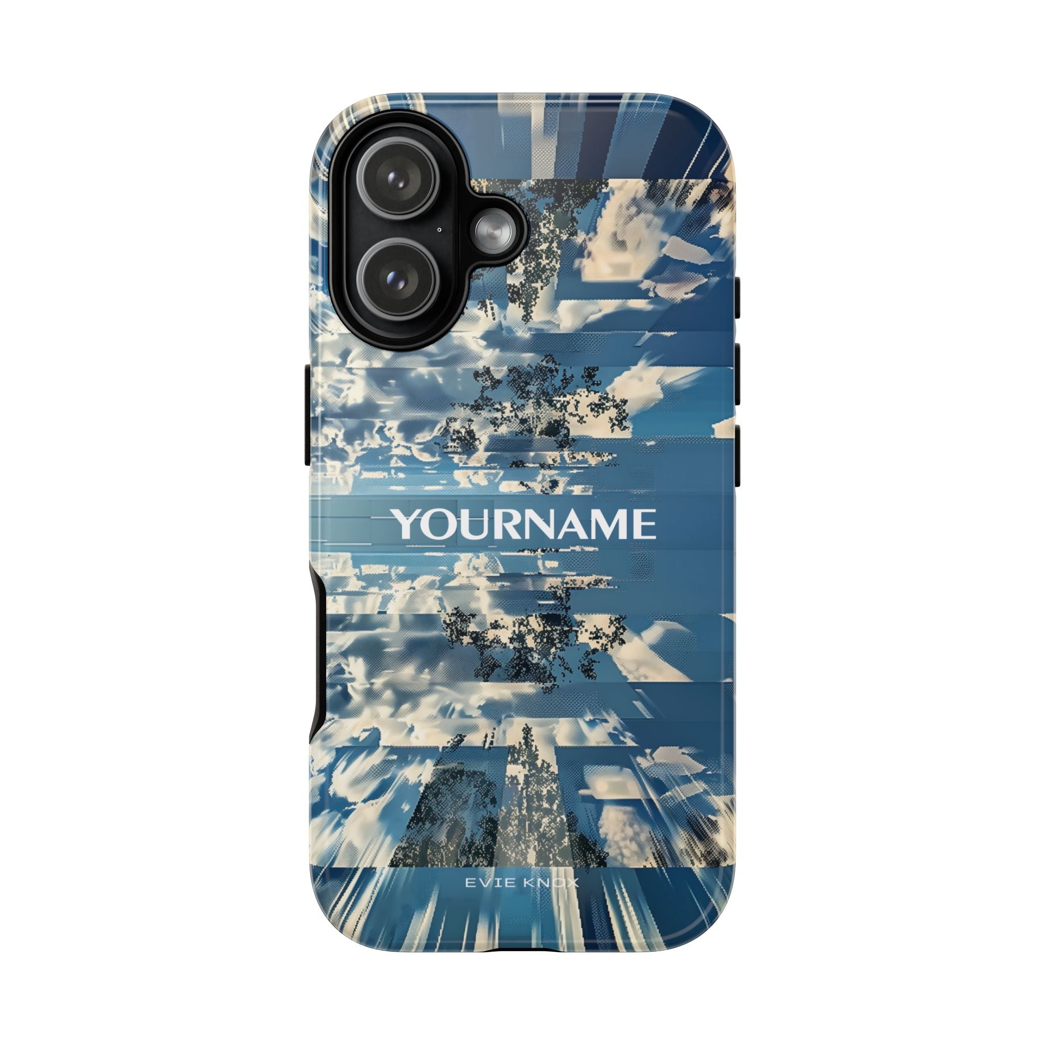 Abstract Prismatic Blue Sky Tough Phone Case — Glitch Cloudscape Design