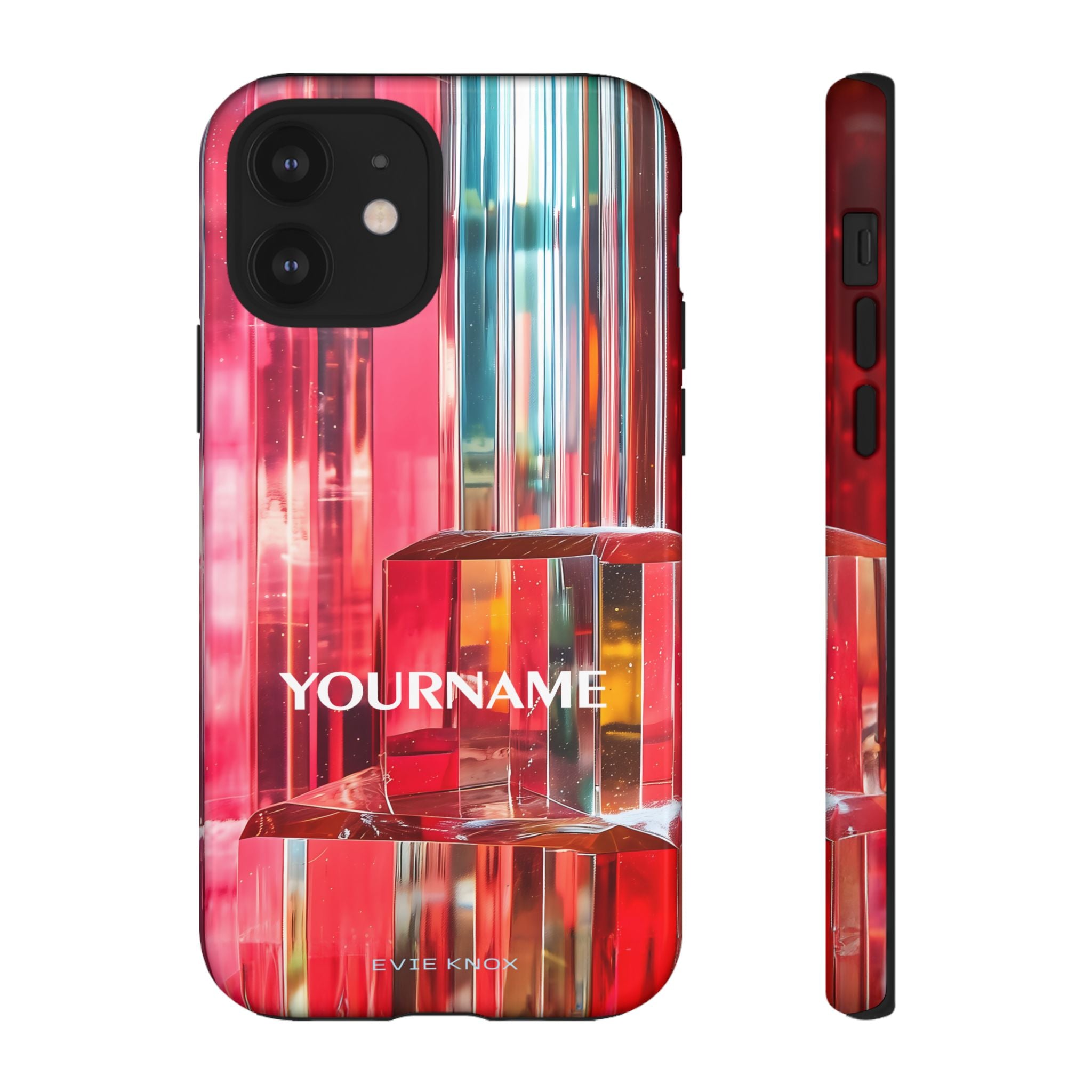 Abstract Prism Tough Phone Case — Red Geometric Crystal Design