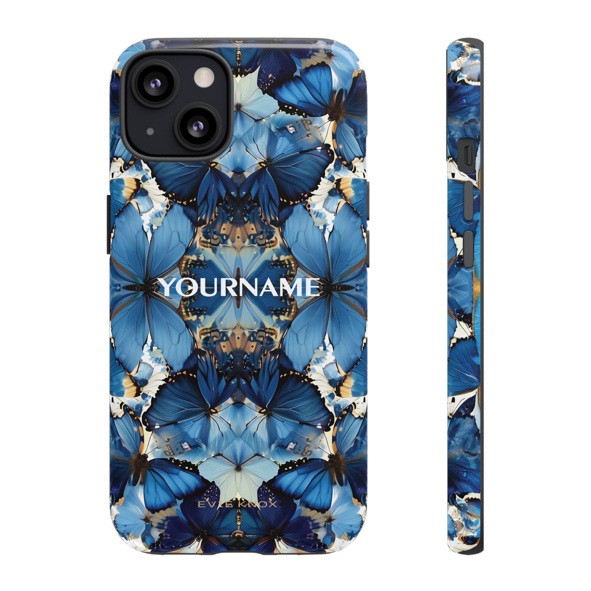Blue Butterfly Phone Case — Personalized Tough Case with Kaleidoscope Design