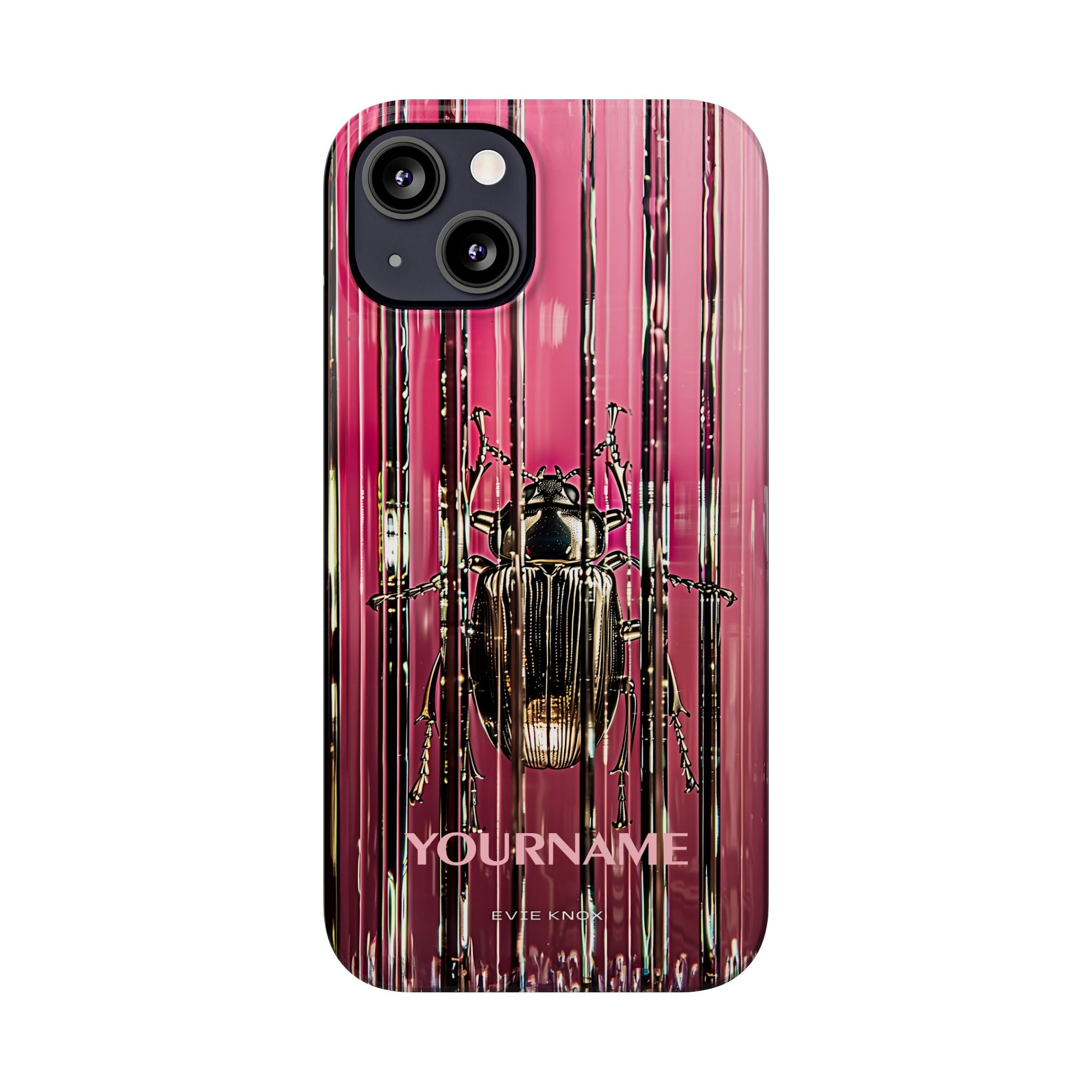 Pink Silver Beetle In Art Glass Slim iPhone Case — Personalized Phone Cover