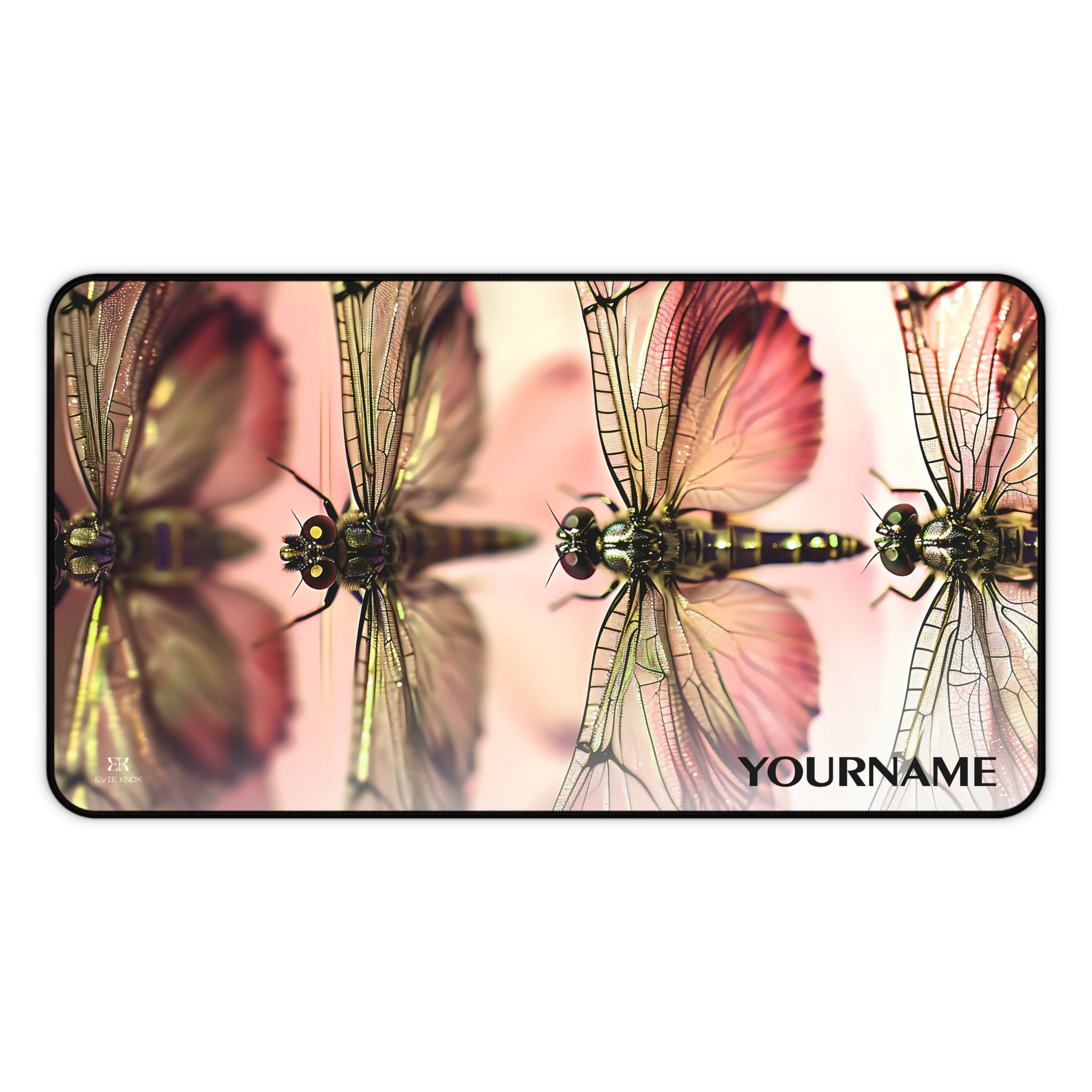 Dragonfly Reflection Desk Mat — Botanical Pink Office Mousepad