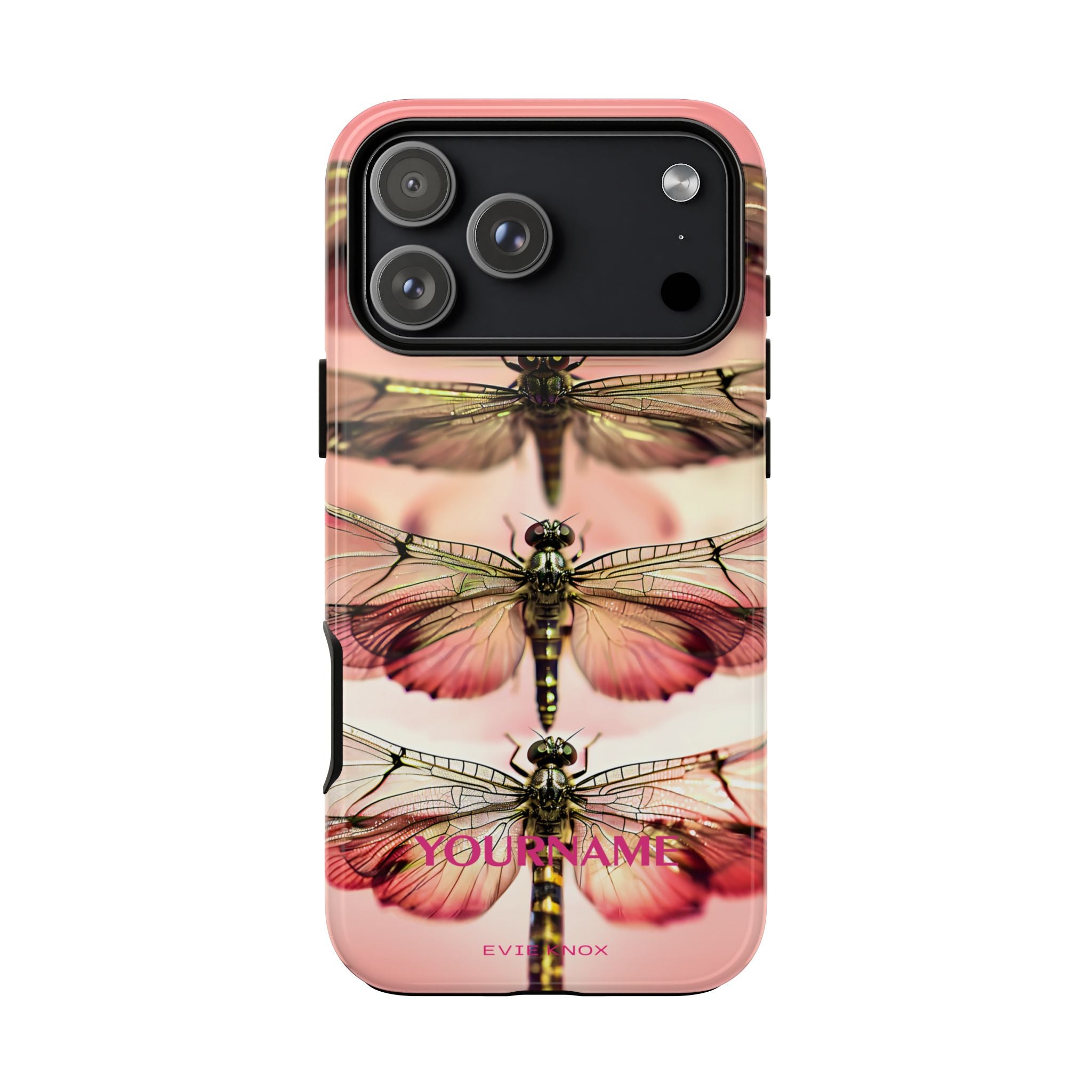 Dragonfly Array Tough Phone Case — Pink Floral Insect Art Protective Cover