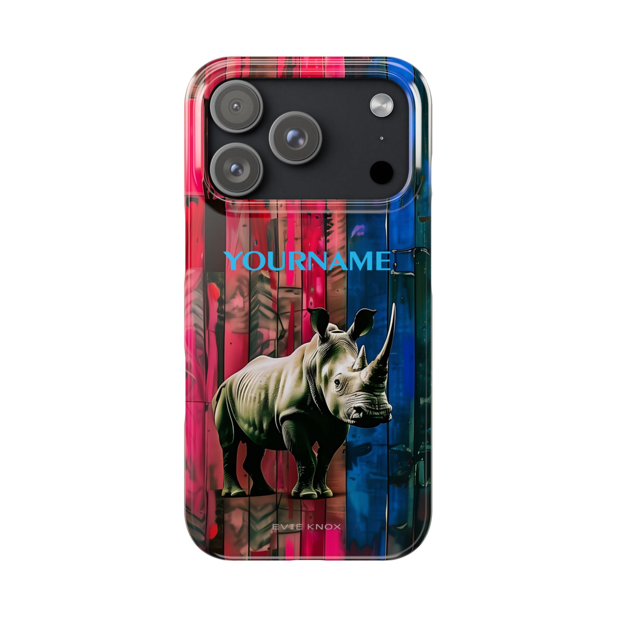 Rhino Pattern Slim Phone Case — Customized Colorful Wood Plank Design