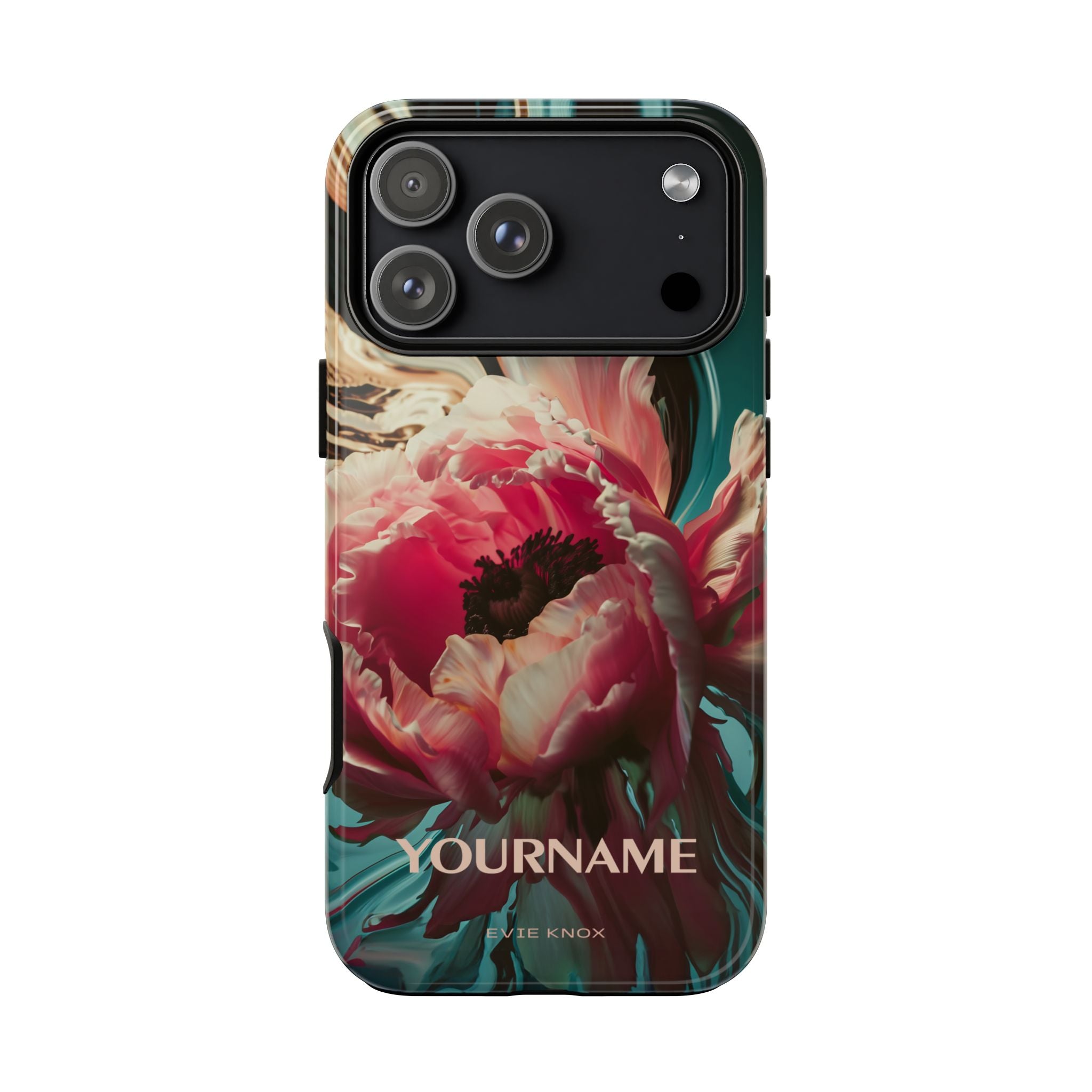 Floral Splash Tough Phone Case — Dark Teal & Pink Peony Design