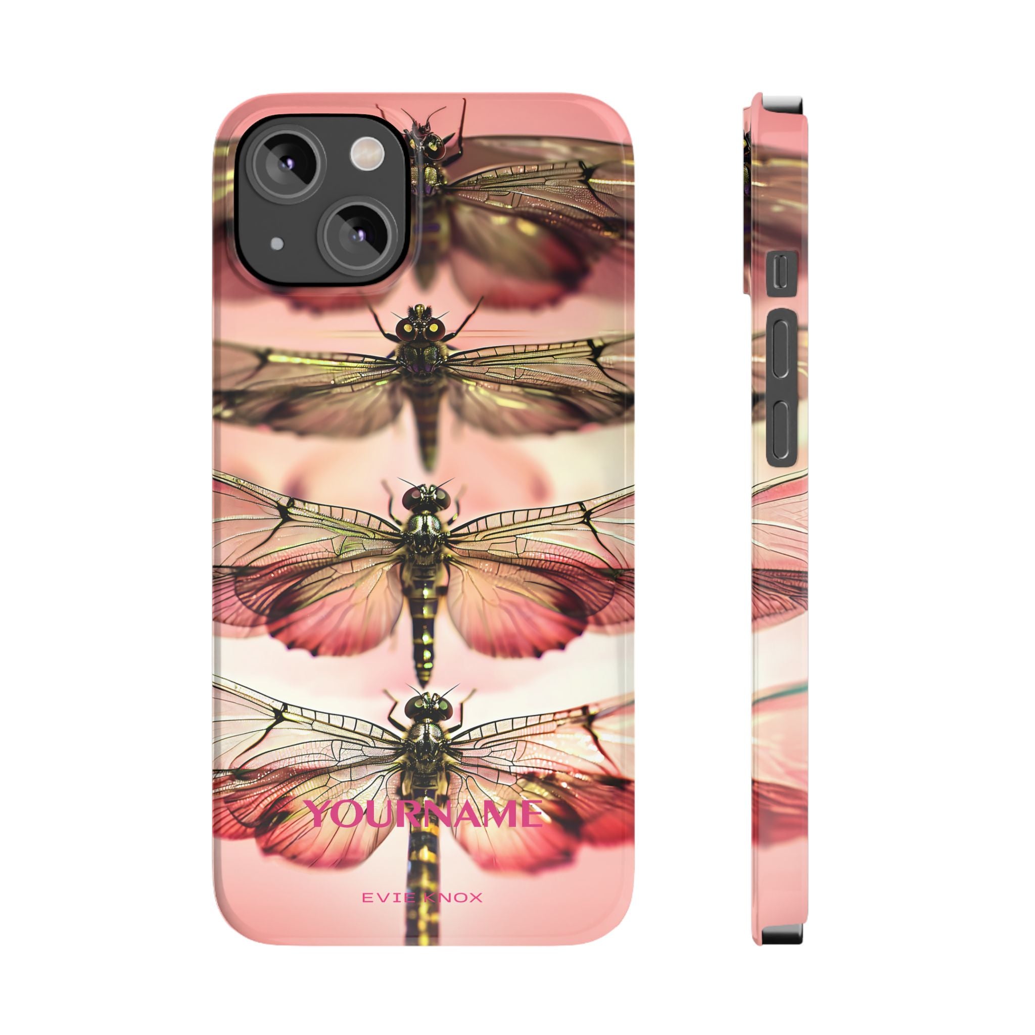 Dragonfly Array Slim Phone Case — Pink Floral Insect Art Protective Cover