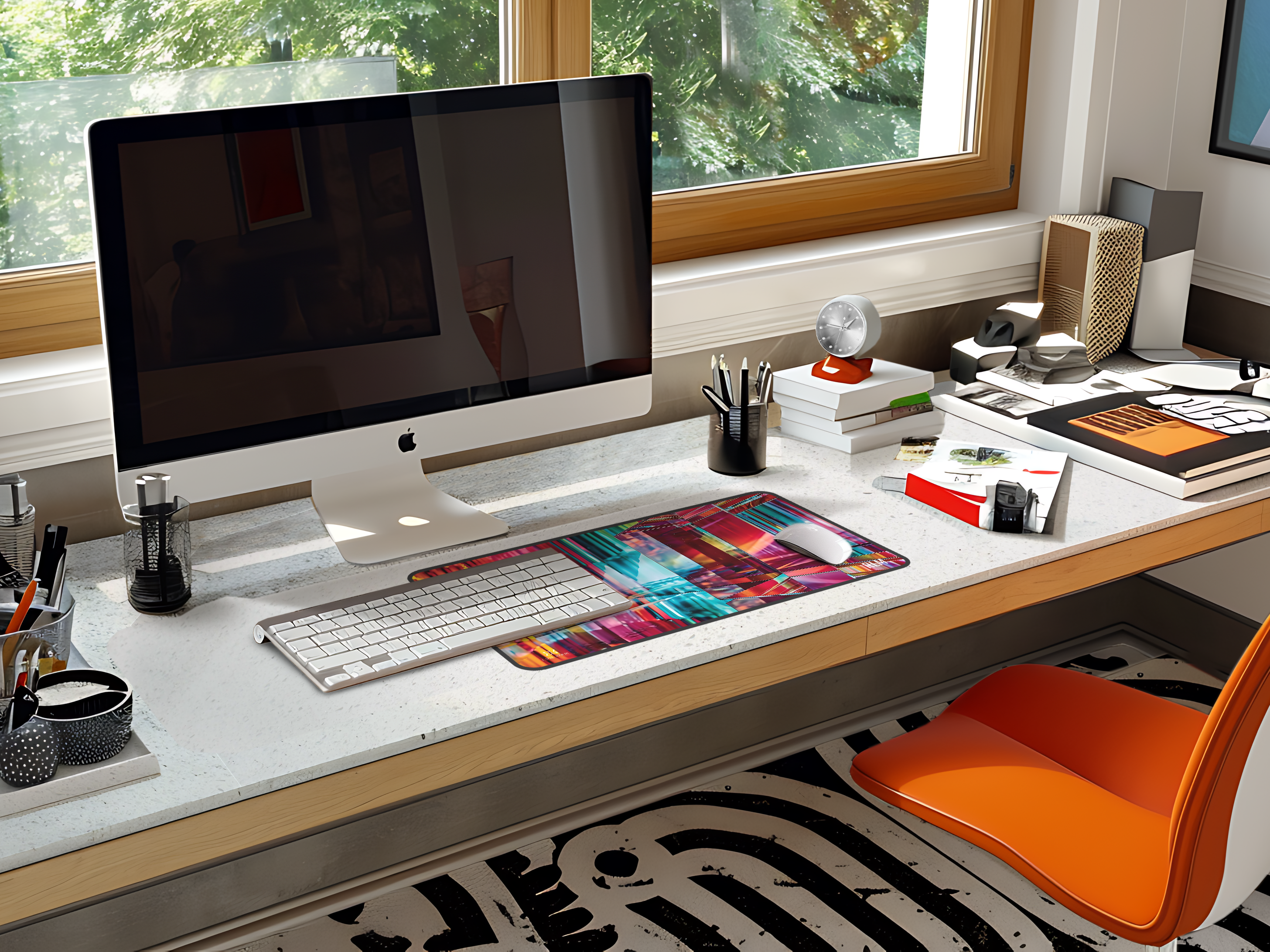 Prismatic Neon Crystal Desk Mat — Colorful Abstract Mouse Pad
