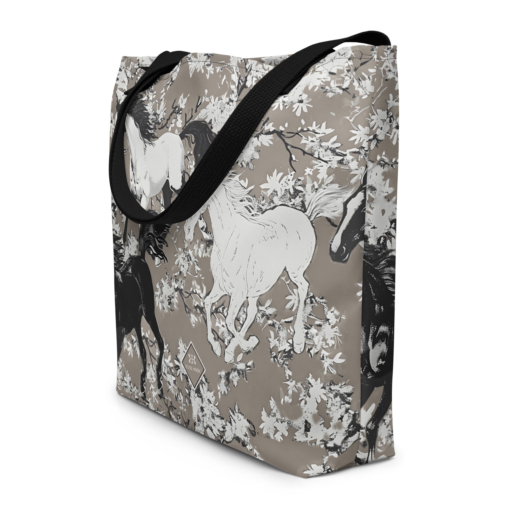 Stallion Stampede On Blossom Field Large Tote Bag