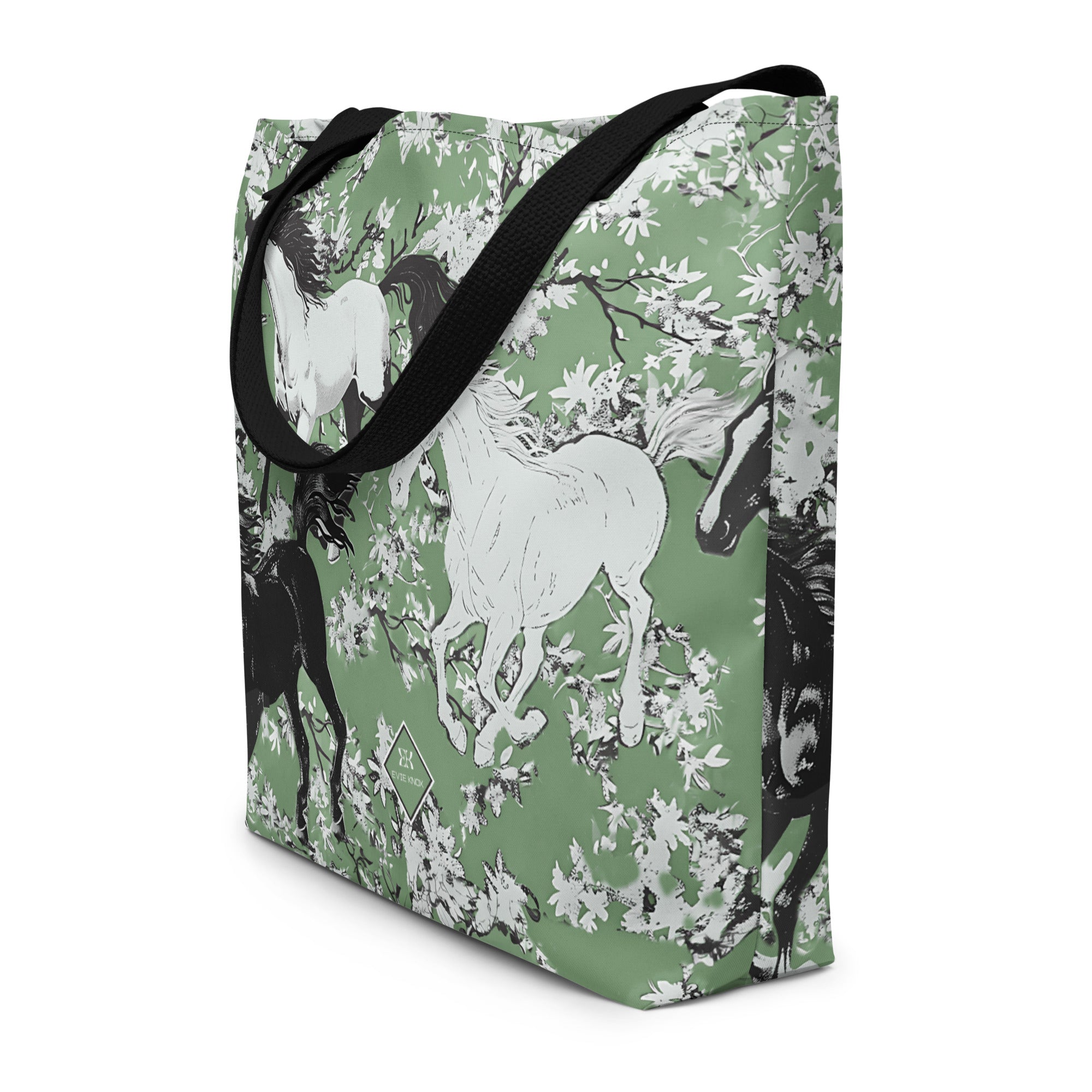Stallion Stampede On Blossom Field Large Tote Bag