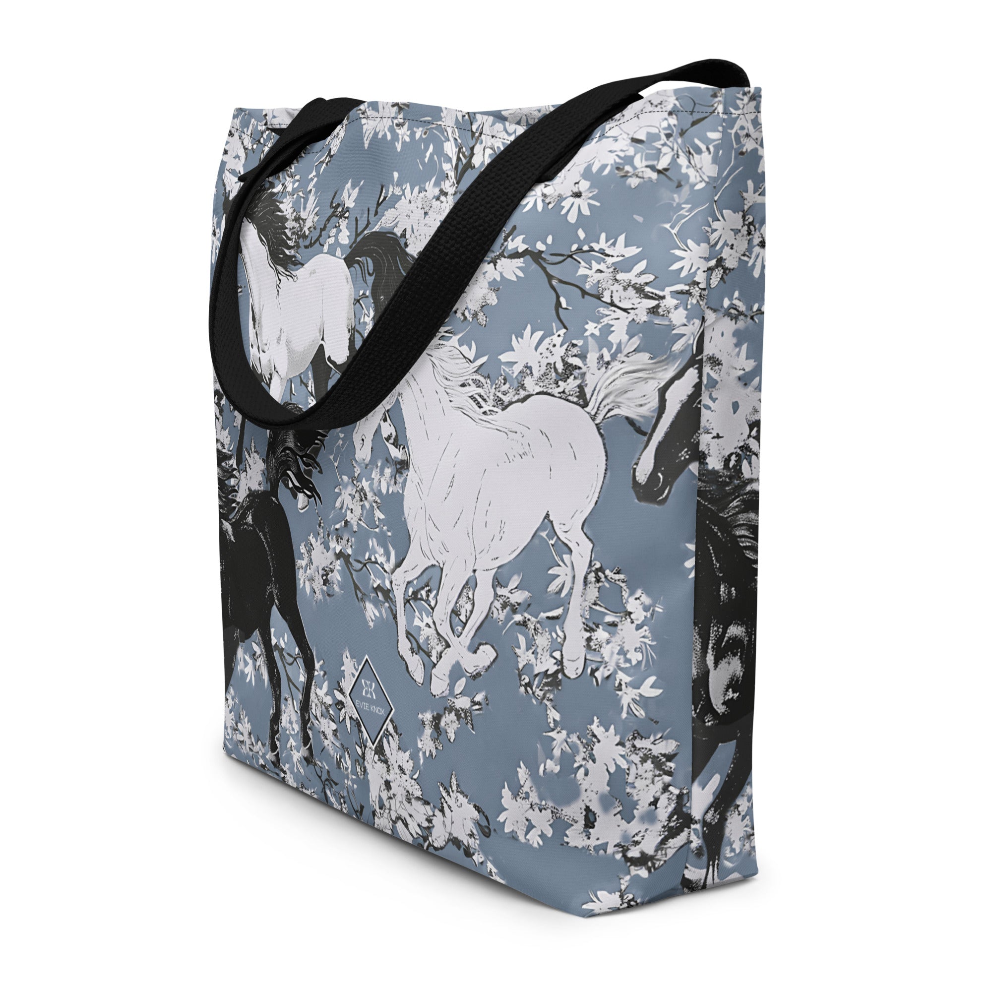 Stallion Stampede On Blossom Field Large Tote Bag