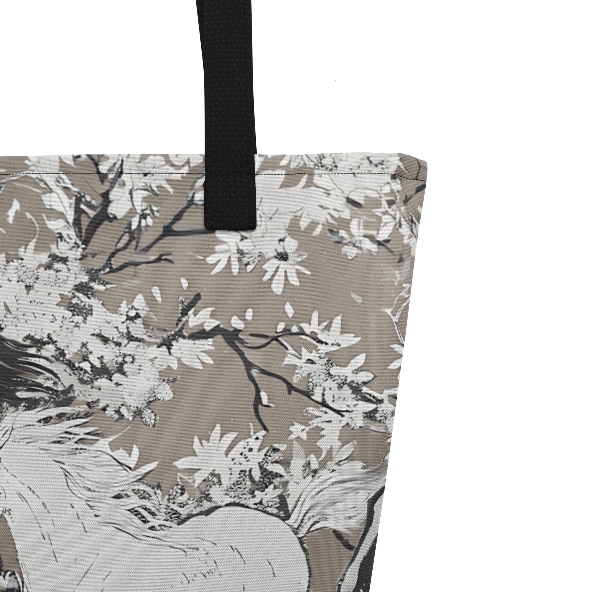 Stallion Stampede On Blossom Field Large Tote Bag