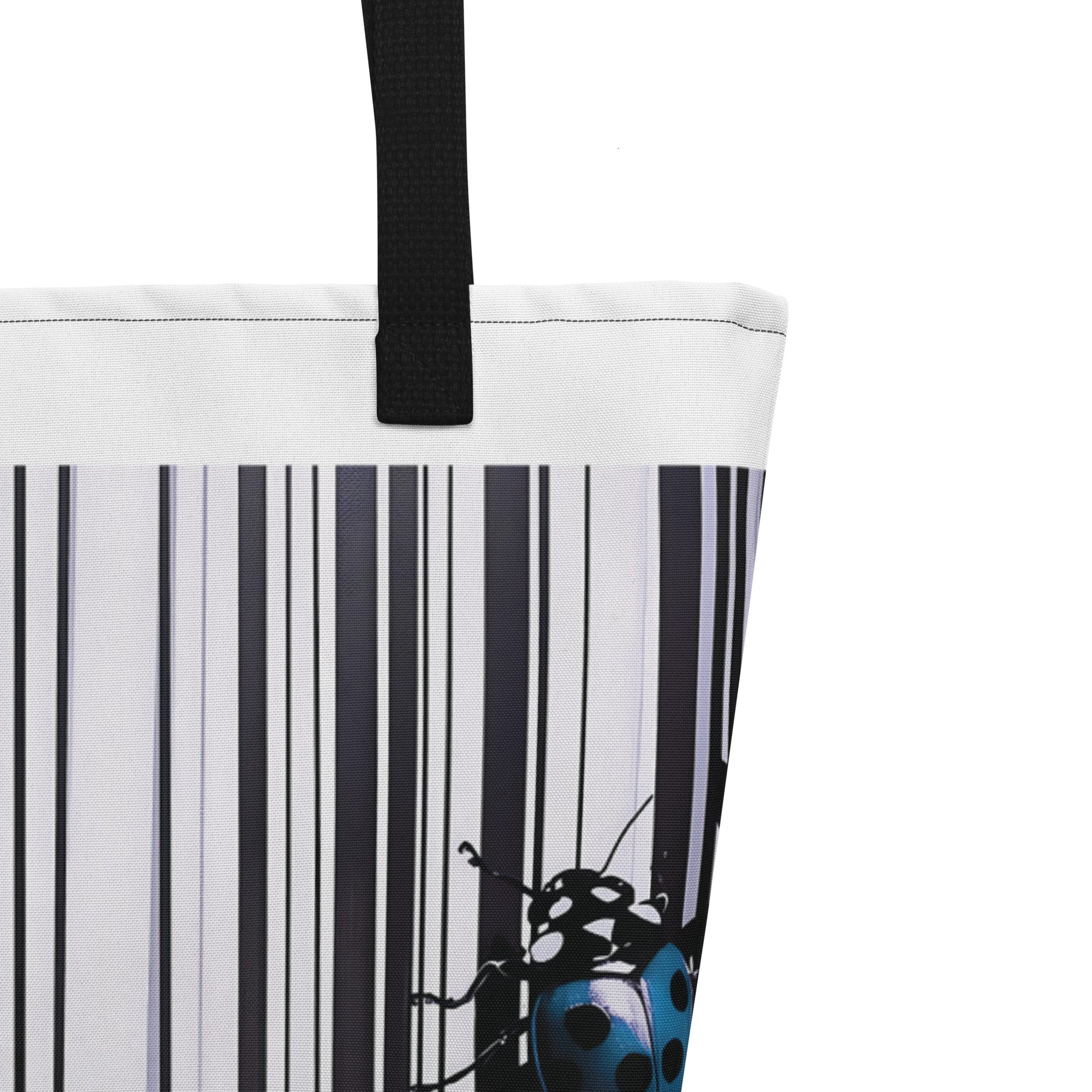 Ladybugs On Stripes Large Tote Bag