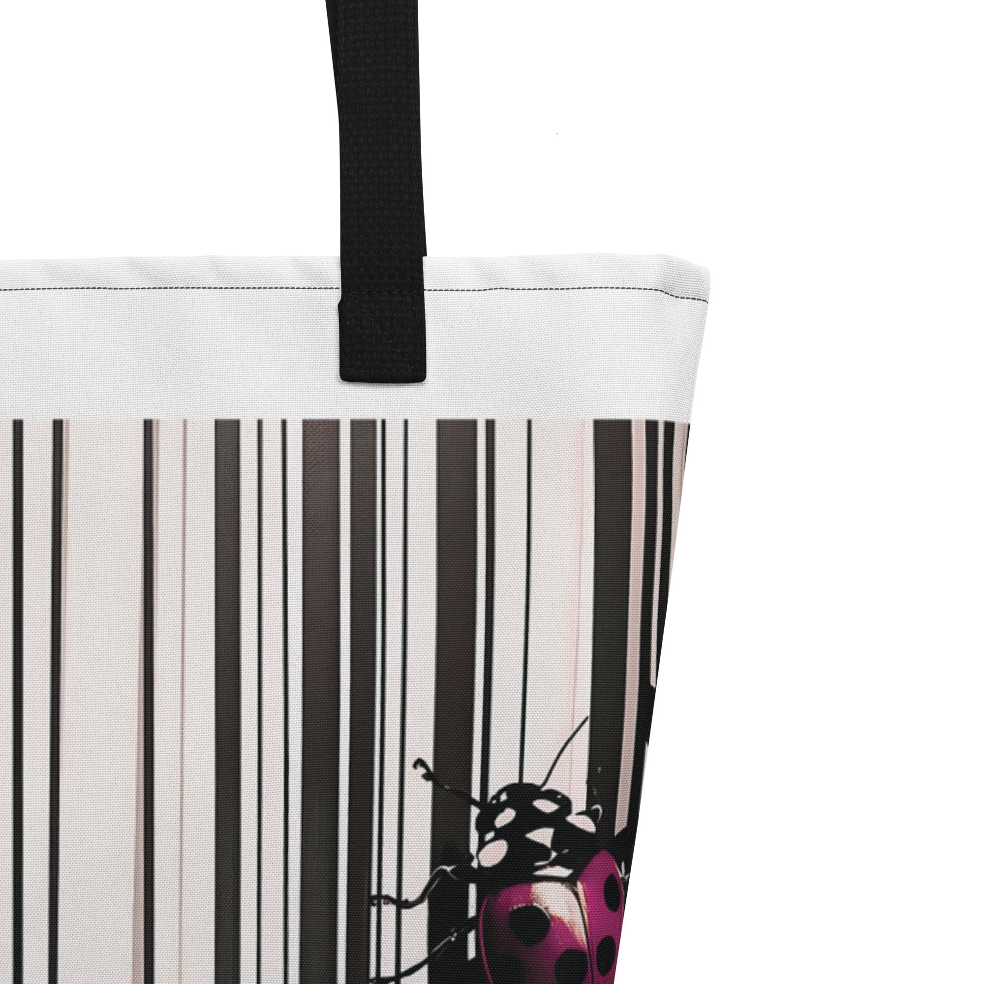 Ladybugs On Stripes Large Tote Bag
